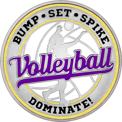 Purple "Volleyball" with Gold Outer Circular Borders